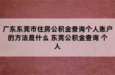 广东东莞市住房公积金查询个人账户的方法是什么 东莞公积金查询 个人